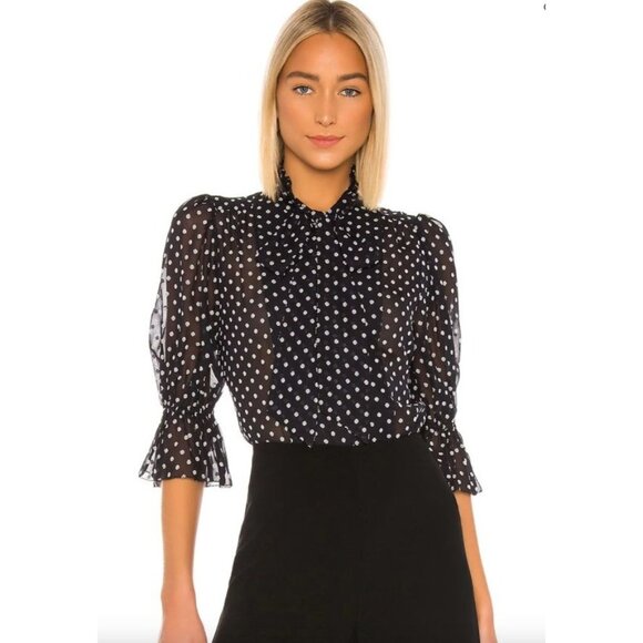 Alexis Calixte Top Black Embroidered Dot XS - Picture 1 of 8